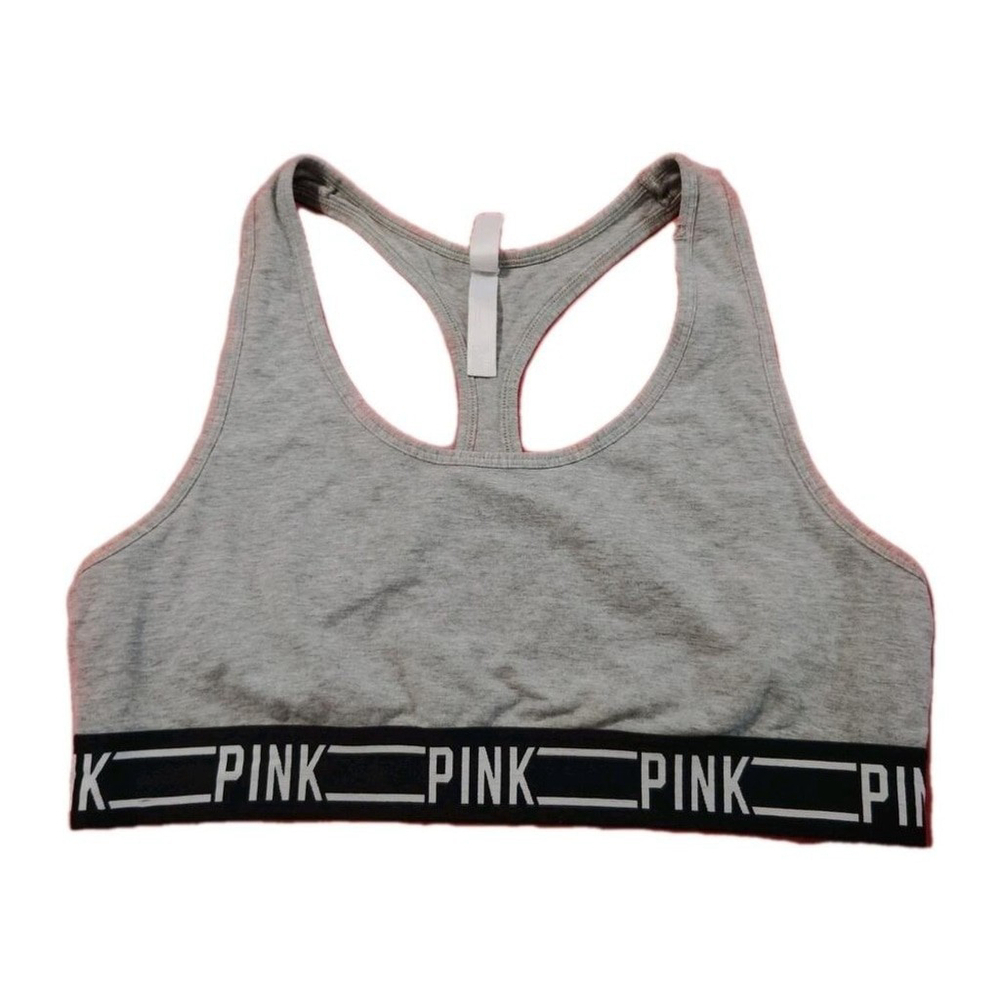 Pink Victoria Secret Sport Gray Sports Bra with Logo Band Size Large